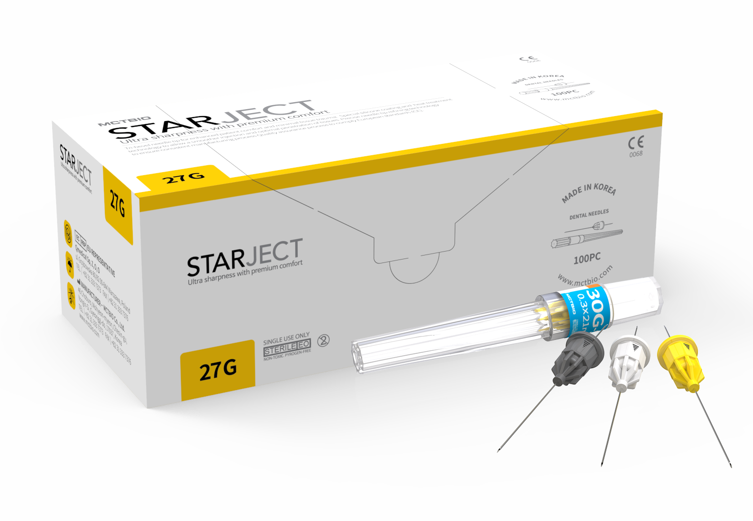 Иглы карпульные MCTBIO STARJECT 27G-S (0.4х21 мм) 100 шт/упак, Южная Корея